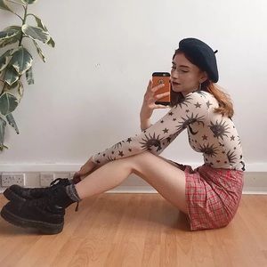 New Sun Moon Mesh Long Sleeve White Top